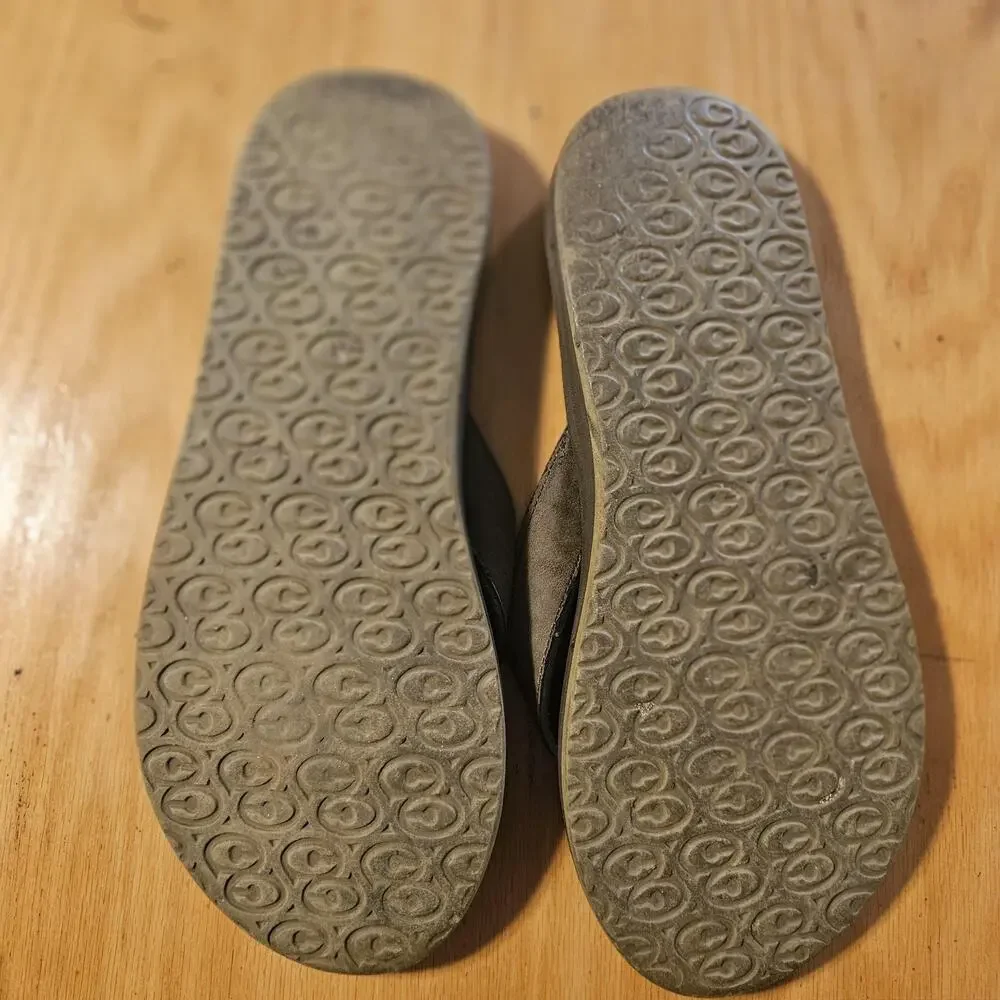 Spenco Yumi Leather Flip Flop Sandals Mens Size 13 Gray Orthotic Arch‎ Support